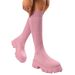 Knitted Sock For Women 2024 Autumn Winter New Cross-Border Plus Size Thick Sole Solid Color Round Toe Long Tube Slim_vogvips.com