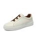 Leather Board Shoes One Pedal Lazy Casual Board Shoes Irst Layer Cowhide Men's Elastic Band White Shoes_vogvips.com