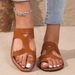 plus Size Women's Slip-On Toe Beach Sandals Brown Suede PU European American Style Hollow Out Summer Slides_vogvips.com
