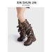 Women's Shoes Niche Design Retro Round Toe Long Boots Rivet Knight Boots Autumn New Maillard Trouser Boots Women_vogvips.com