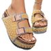 Plus Size Women's Cork Slippers Summer Style Thick Sole Belt Buckle Pearl Rhinestone Sandals_vogvips.com
