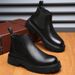 European Warm Series 2025 Korean Version British Style Men's Casual High-top Shoes Business Simple Leather Martin Slip-on Short Boots_vogvips.com
