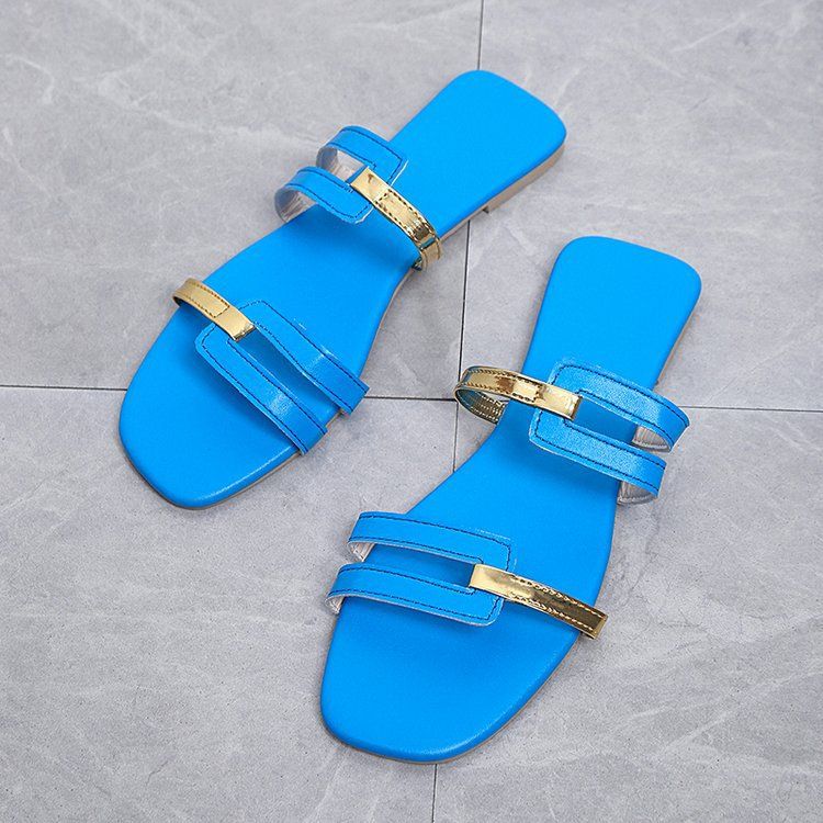 Women's Slippers 2022 Summer New Large Size Color Block Fashion Flat Sandals For Women_vogvips.com