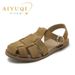 AIYUQI Flat-soled Retro Genuine Leather Baotou 2026 New Hollow Pig Cage Women's Sandals_vogvips.com