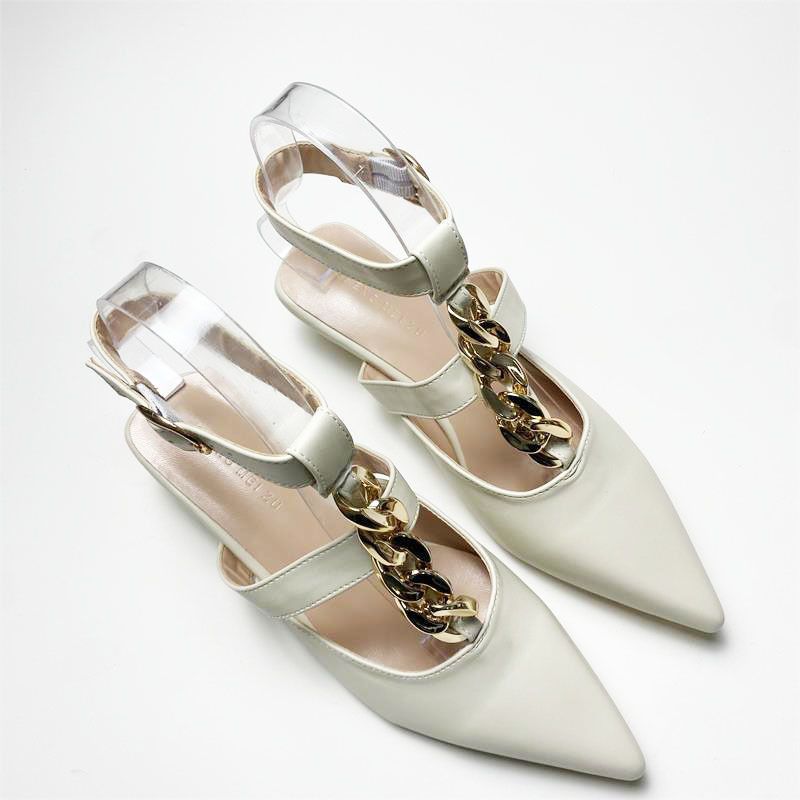 Women’s Shoes Spring And Summer Women's Shoes New Style Pointed Toe Buckle Metal Chain High Heel Mule Sandals Women's Shoes_vogvips.com