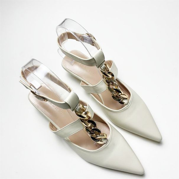 Women’s Shoes Spring And Summer Women's Shoes New Style Pointed Toe Buckle Metal Chain High Heel Mule Sandals Women's Shoes_vogvips.com