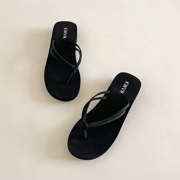 Wedge Heel Double With Medium Heel Flip-flops 2026 Women's Flat Heel Pinch Slippers, Wearing Beach Mop Non-slip Cool Slippers_vogvips.com