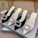 2026 New Model Rhinestone Square Buckle Niche Black European And American Pointed Toe Stiletto Heel Mules For Women,_vogvips.com