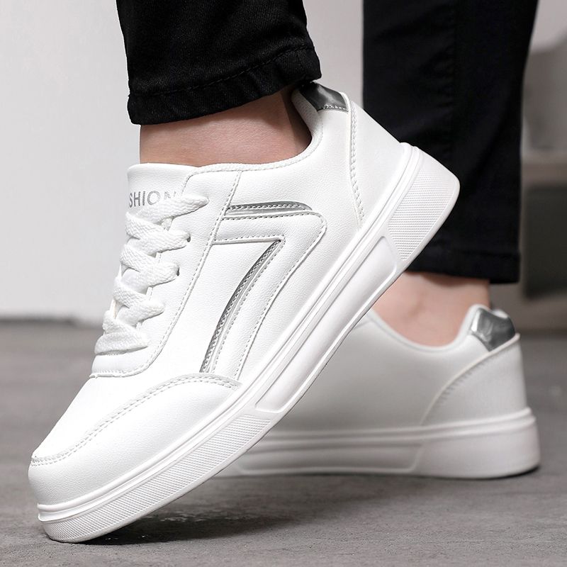 White For Women Lace Up Sports Leisure Board Shoe Stylish Low Top Bling Skateboard Sneakers Casual Pu Leather Shoes_vogvips.com