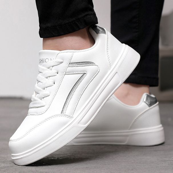 White For Women Lace Up Sports Leisure Board Shoe Stylish Low Top Bling Skateboard Sneakers Casual Pu Leather Shoes_vogvips.com