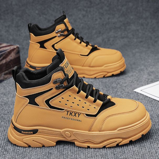 Men's Autumn Style Personalized Fashion Letter Martin Leather Breathable Comfortable Casual Lace-up Solid Color Slip-on_vogvips.com