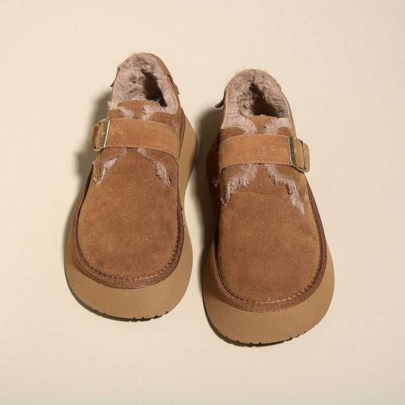 Women's Shoes Genuine Leather And Fur Snow Boots Plus Velvet And Thickened Thick Soled Winter Women's Shoes New Loafers Cotton Shoes_vogvips.com