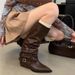 2026 New Wide-Calf Thick-Heeled Round-Toe High For Adult Women, Korean Style Solid Color Slouch Boots With Pointed Toe_vogvips.com