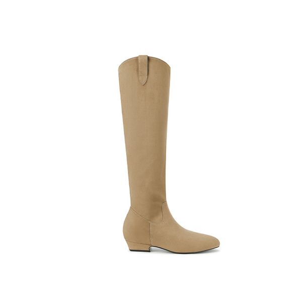 2025 Autumn And Winter New Shibuya Boots~ V-mouth Pointed Suede Thick Heel Tall Knight Boots Women's Western Stacked Thin Boots_vogvips.com