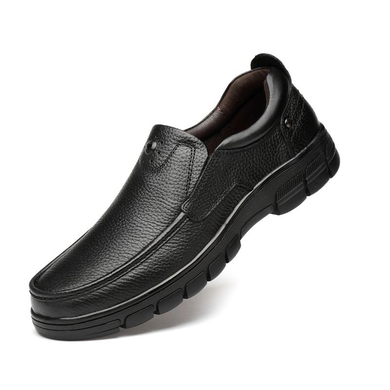 Wide Feet Round Head Shallow Mouth Large Size Foot Cover Men's Shoes Men's Outdoor Casual Leather Shoes Rubber Non-slip Sole_vogvips.com