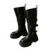 Women's Retro Oversized Thick Soled Buckle Leather Fashion Boots Autumn Winter Versatile Riding Knee High Boots_vogvips.com