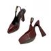 Women's Pointed Toe High Heel Platform Sandals With Metal Buckle - Chunky Heel Slip-On Backless PU Leather Dress Shoes (Black, Burgundy)_vogvips.com