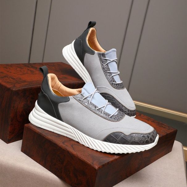 High-End Luxury Crocodile Pattern Collision High-Silk Glossy Suede Breathable Cowhide Lining Sports Casual Men's Shoes_vogvips.com