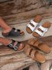 Men's Teen Mules New Spring/Summer Vintage Casual Slip-On Shoes Pu Upper Double-Strap Half-Slip Flat Sandals With Adjustable Buckle_vogvips.com