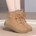 Autumn And Winter New Soft Leather Middle Aged Mom Short Boots Cotton Boots Middle Heels Middle Aged Cotton Shoes Wool And Velvet Snow Boots_vogvips.com