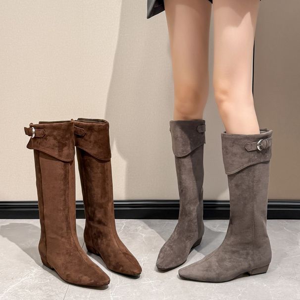 2025 New Style Ruched Slouchy Over-the-Knee Chunky Heel Long Women Belt Buckle High Tube Riding Boots_vogvips.com