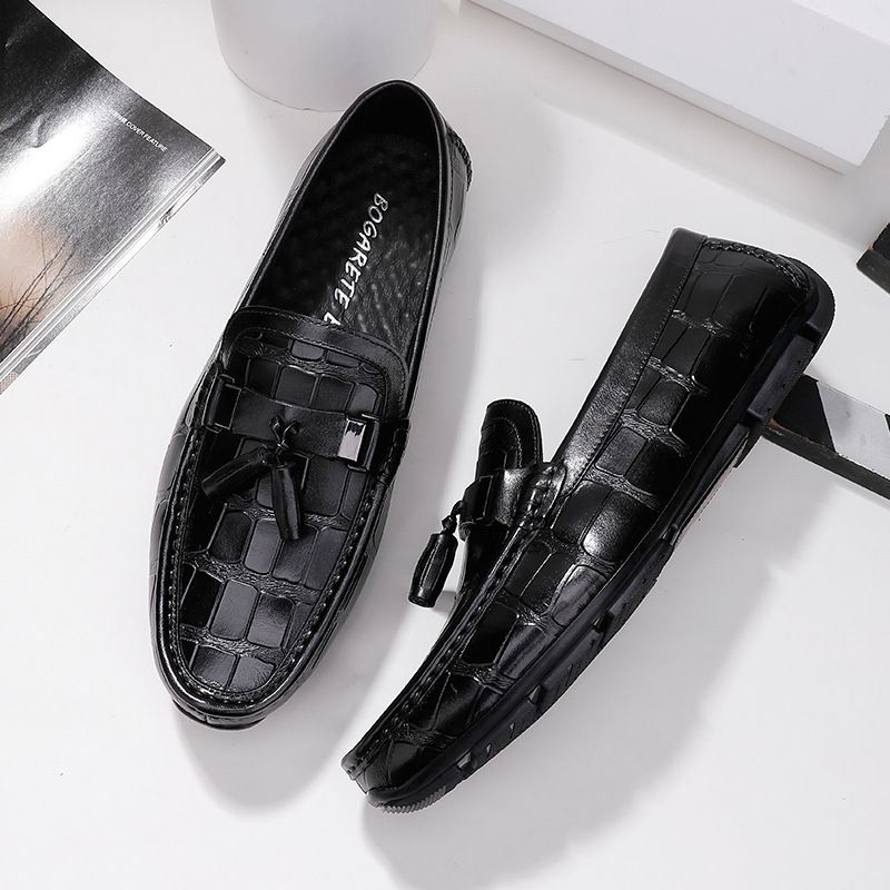 Euro Step Guangzhou Tassel Genuine Casual Loafers Men's Youth British Style Slip-On Leather Shoes_vogvips.com