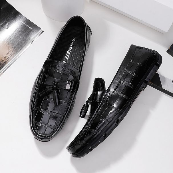 Euro Step Guangzhou Tassel Genuine Casual Loafers Men's Youth British Style Slip-On Leather Shoes_vogvips.com