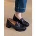 Black high heels loafers female spring new small leather shoes with thick temperament single shoes_vogvips.com