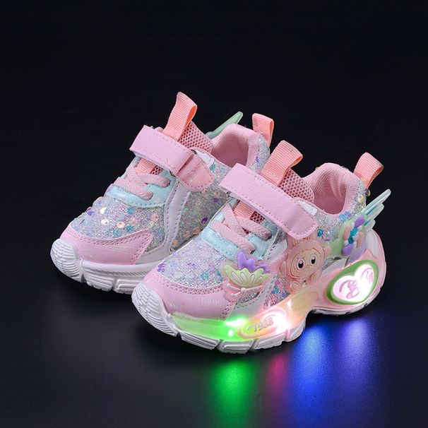 2026 Spring And Autumn Girls' New Cartoon Light-Up Magic Tape Sneakers Princess Girls Glowing Running Shoes Trend_vogvips.com