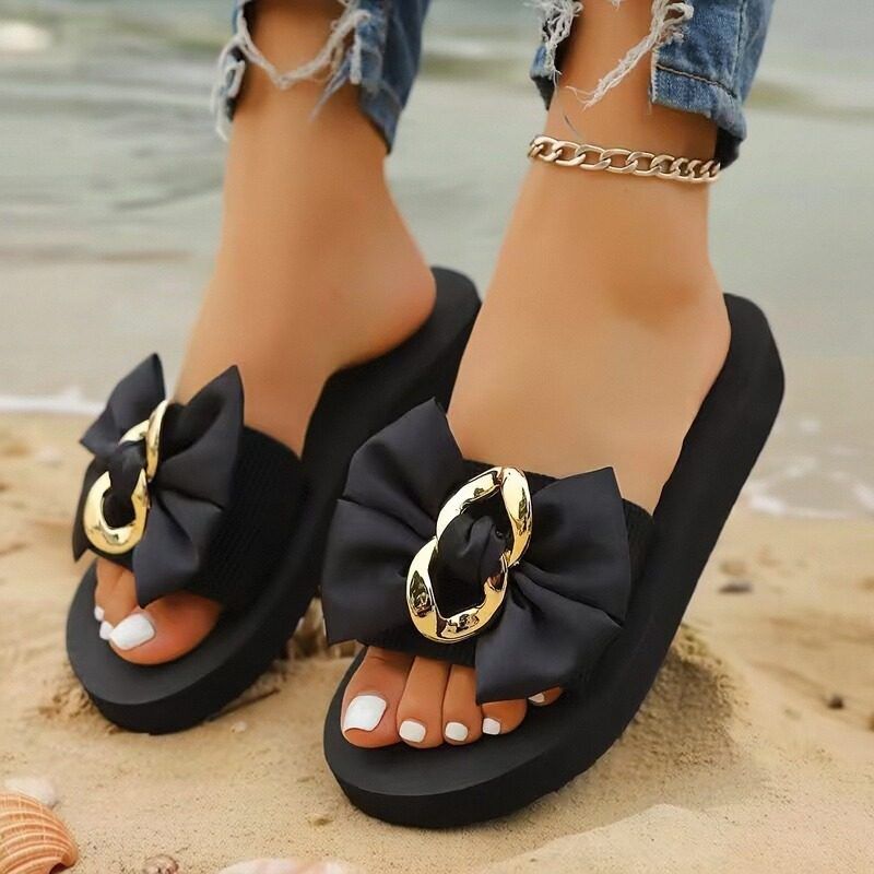 Lightweight Bowknot Platform Slippers Women 2026 Summer Plus Size 42 Flat Heel Slides Woman Casual Vacation Beach Flip Flops_vogvips.com