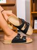 Men's Youth Mules New Spring And Summer Retro Slip-On Casual Loafers Pu Upper Double Strap Half-Slip Flat Slippers With Adjustable Buckle_vogvips.com