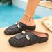 Women's Plus Size Woven Half Slippers Summer Outdoor Metal Buckle Closed Toe Flat_vogvips.com