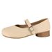 Spring Women's Shoes Four Seasons Single Shoes Soft Sole One-word Buckle Splicing Breathable Medium And Old Thick Heel Doudou Shoes_vogvips.com