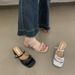 Summerclassy Silver Bows Square Toe Thick Heel Sandals For Women Dating Gentle Style With Skirt Elegant_vogvips.com