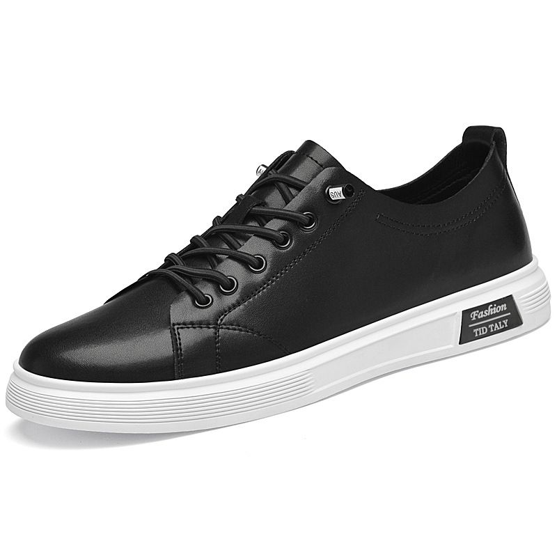 Low-top Single Shoes Round Head Comfortable Leather Surface White Shoes Often Work Business Board Shoes_vogvips.com