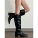 Fashion Black Western Cowboy New Pointed Toe Rivet Slimming Long Over-the-Knee Thick Heel Riding Boots_vogvips.com