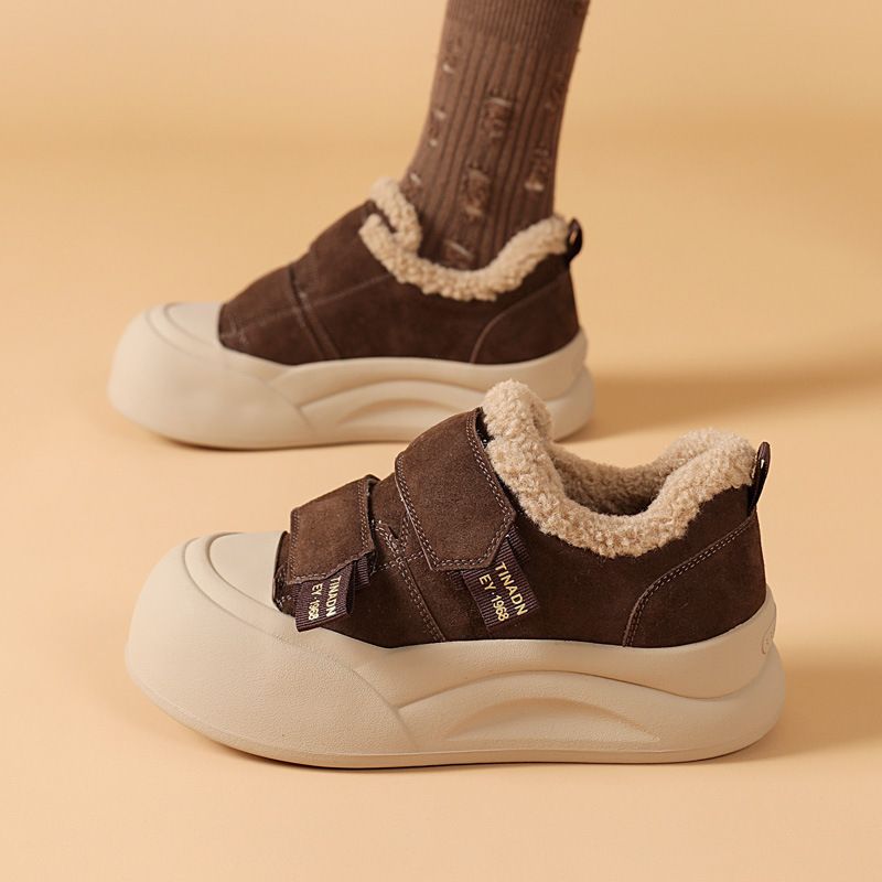 Campus Style Retro Fashion Versatile Casual For Women Thick Sole Fleece Lined Comfortable Velcro Cotton Shoes 2025_vogvips.com