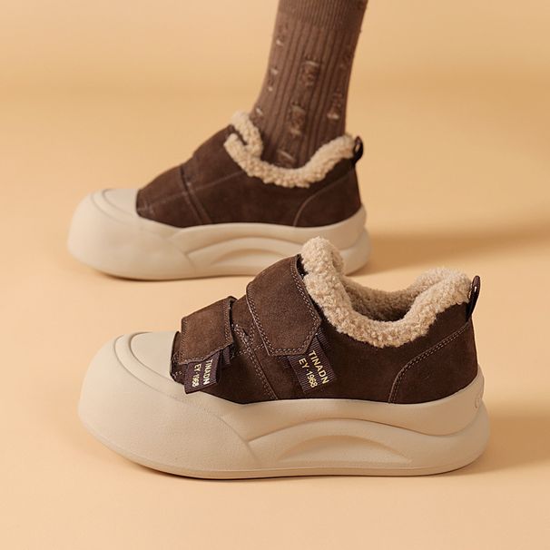Campus Style Retro Fashion Versatile Casual For Women Thick Sole Fleece Lined Comfortable Velcro Cotton Shoes 2025_vogvips.com