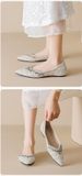 Square Head Single Shoes Female Shallow Mouth Rhinestone Wedding Shoes Flat-soled Fairy With Skirt Ladyshoes Soft Sole_vogvips.com