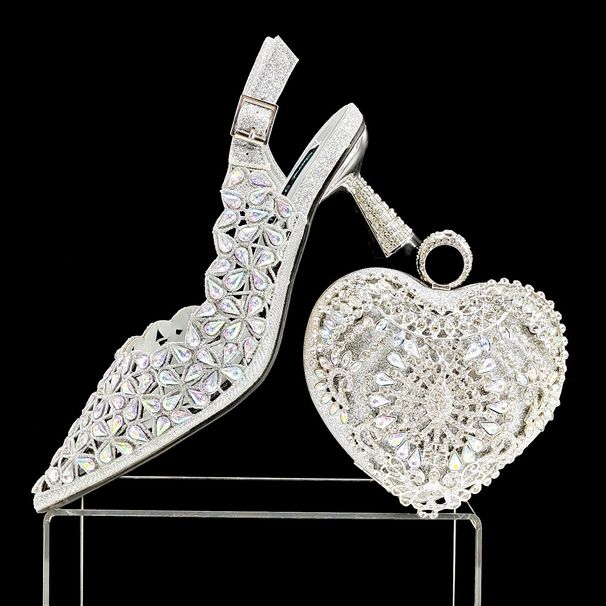 Women’s Shoes women's shoe and bag set Hollow design Rhinestone embellished heel Heart shaped clutch For banquets and daily use_vogvips.com