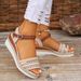 Large Size Straw Hollow Rhinestone Wedge Thick Sole Sandals 2025 Summer New Vacation Style Beach High Heels_vogvips.com