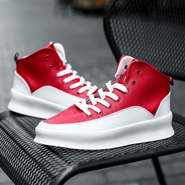 Men's Mid-High Top Thick-Soled White Sneakers Versatile Casual Trendy Board Shoes_vogvips.com