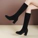 French Style Velvet Stretch Slim Women 2024 Autumn Winter New Fashionable High Heel Over-the-Knee Long Boots For Outdoor_vogvips.com