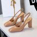 Elegant Women's Square-Toe Chunky Heel Open-Back Pumps - Breathable Hollow-Out Design, High Heel Dress Shoes For Banquets & Parties High Heel Shoes_vogvips.com