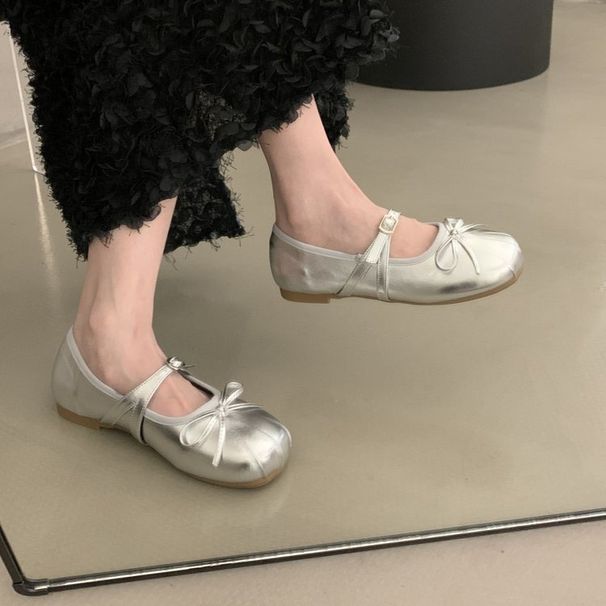 Women's Flat Shallow , New Autumn 2025 Model, Soft-soled Loafers To Match Skirts Silver JK Mary Jane Small Leather_vogvips.com