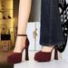 Hollow Shallow Mouth Women's Shoes Round Head Suede Super High Heels Thick Heel Waterproof Table With Sandals_vogvips.com