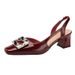 2025 Summer New French Style One-Strap Closed-Toe Sandals For Women, Chunky Heel Square Toe Backless Single Shoes, Red_vogvips.com