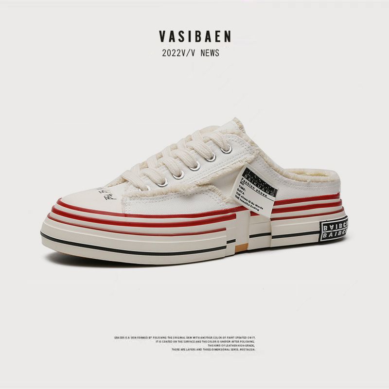 Summer New Vanness Wu Same Style Beggar Shoes Vulcanized Men S Trendy Thick Bottom Increased Half Drag Canvas_vogvips.com