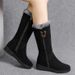 Women's Shoes Winter All Match Snow Boots Women's Shoes Plus Velvet Thickened Mid Tube Martin Boots Wedge Heel Non Slip Warm Side Zipper Cotton Boots_vogvips.com