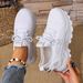 Women's Breathable Knit Sneakers - Lightweight Casual Walking Shoes With Cushioned PU Sole,White Low-Top Lace-Up Design For All-Season Outdoor Comfort_vogvips.com